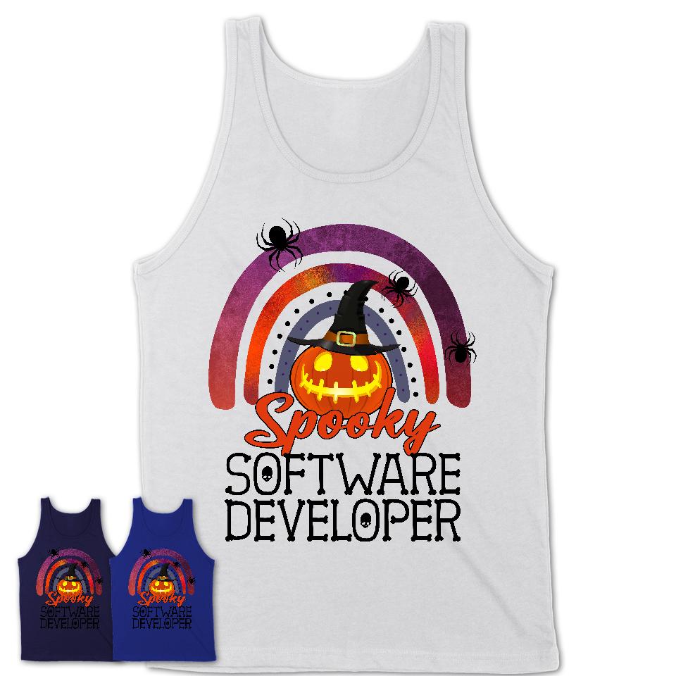 Spooky Software Developer Shirt, Halloween Rainbow Shirt for Women, Funny Pumpkin Shirt for Software Developer, Halloween Gift