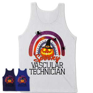 Spooky Vascular Technician Shirt, Halloween Rainbow Shirt for Women, Funny Pumpkin Shirt for Vascular Technician, Halloween Gift