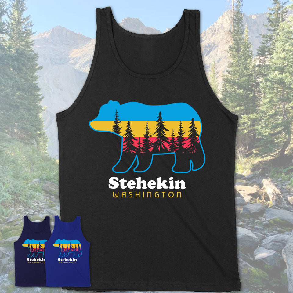 Stehekin Washington Funny Mountain Hiking Camping Adventure Bear Pattern Vintage Gift Shirt