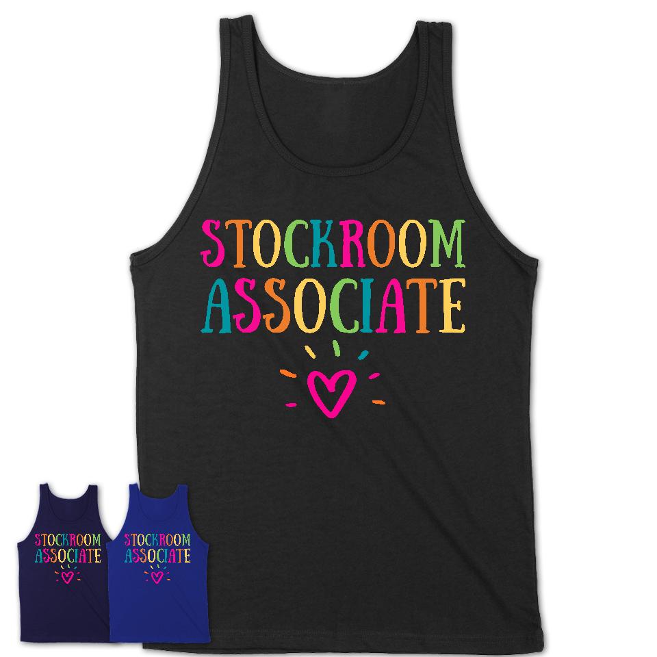 Stockroom Associate Rainbow Lettering Heart Shirt, Employee Appreciation Gifts