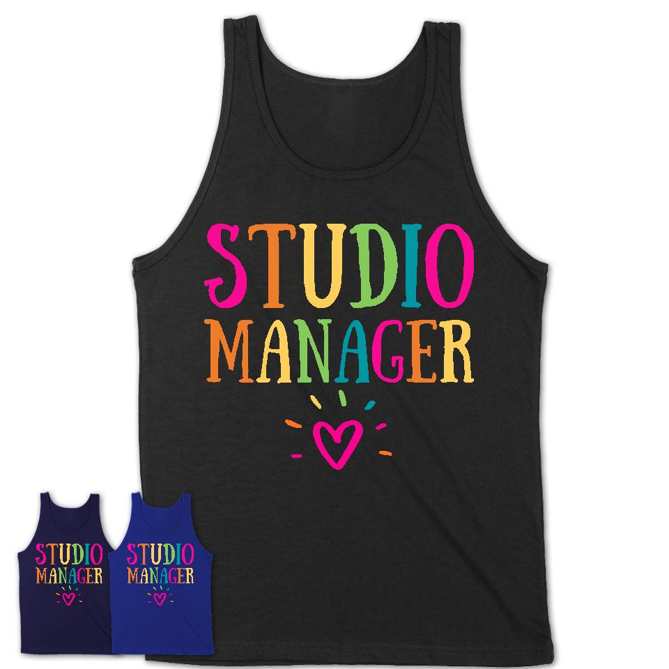 Studio Manager Rainbow Lettering Heart Shirt, Employee Appreciation Gifts