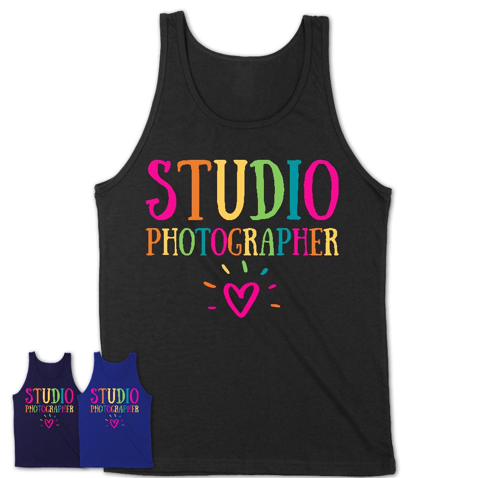 Studio Photographer Rainbow Lettering Heart Shirt, Employee Appreciation Gifts