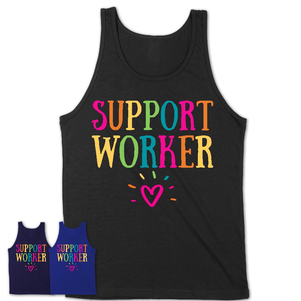 Support Worker Rainbow Lettering Heart Shirt, Employee Appreciation Gifts