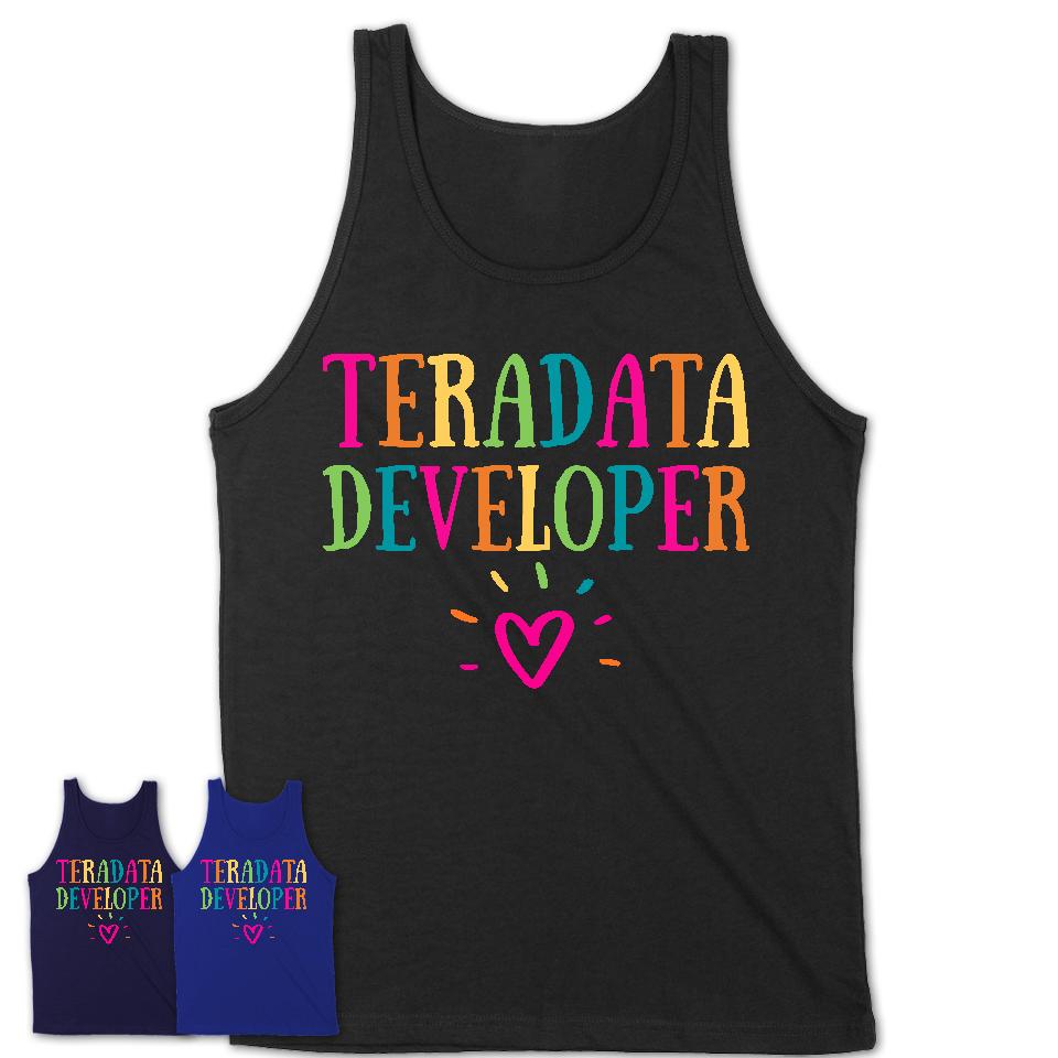Teradata Developer Rainbow Lettering Heart Shirt, Employee Appreciation Gifts