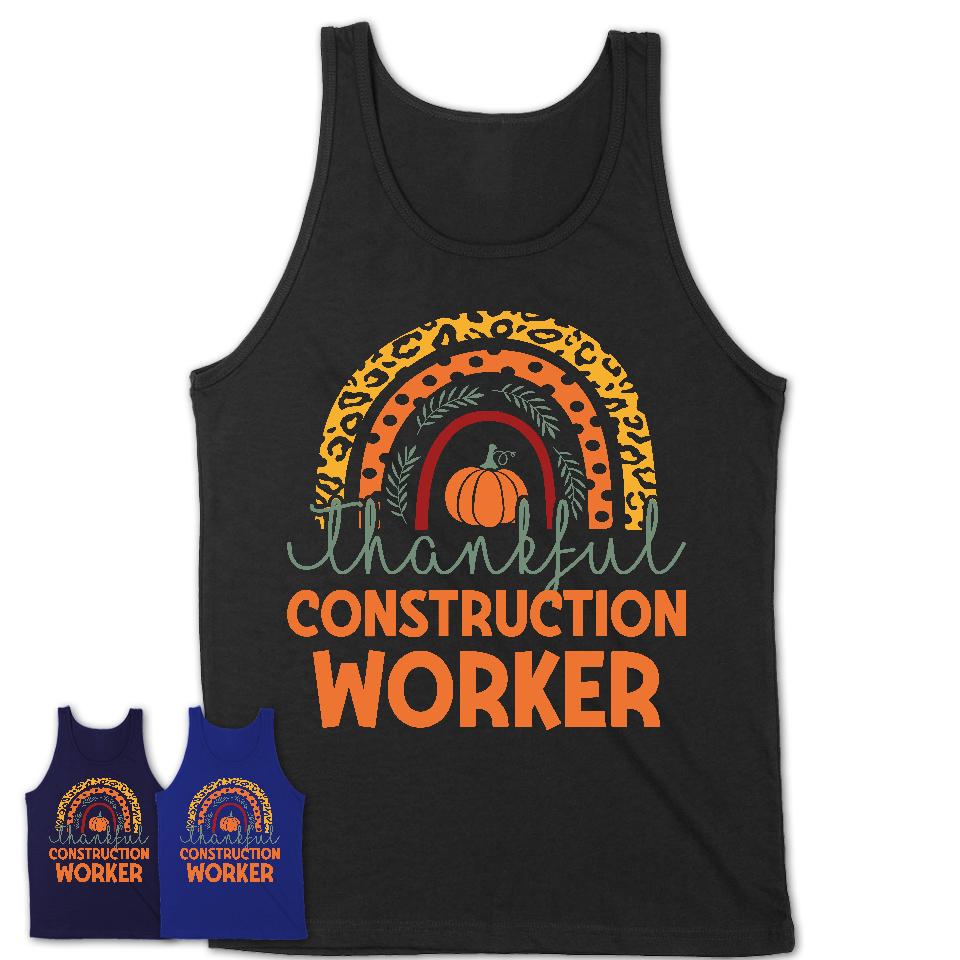 Thankful Construction Worker Shirt, Pumpkin Rainbow Sweater for Fall Lovers, Thanksgiving Gift for Construction Worker Women