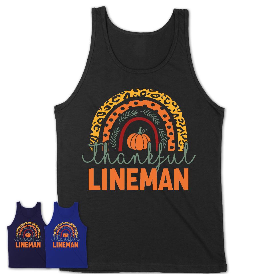 Thankful Lineman Shirt, Pumpkin Rainbow Sweater for Fall Lovers, Thanksgiving Gift for Lineman Women