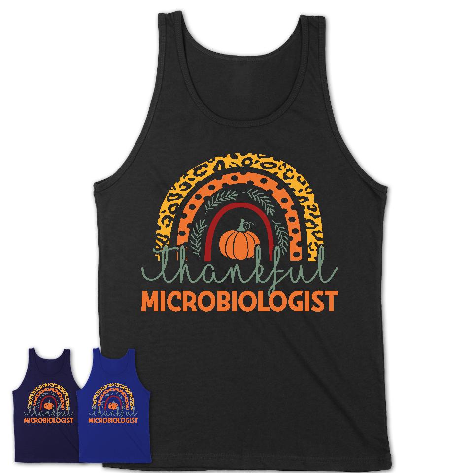 Thankful Microbiologist Shirt, Pumpkin Rainbow Sweater for Fall Lovers, Thanksgiving Gift for Microbiologist Women