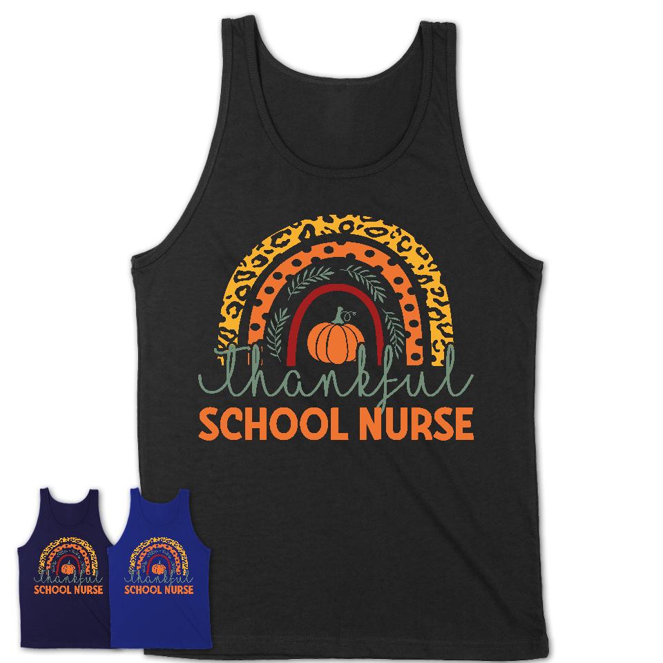 Thankful School Nurse Shirt, Pumpkin Rainbow Sweater for Fall Lovers, Thanksgiving Gift for School Nurse Women