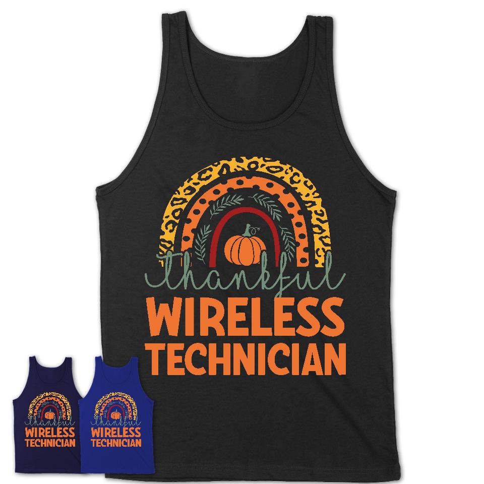 Thankful Wireless Technician Shirt, Pumpkin Rainbow Sweater for Fall Lovers, Thanksgiving Gift for Wireless Technician Women