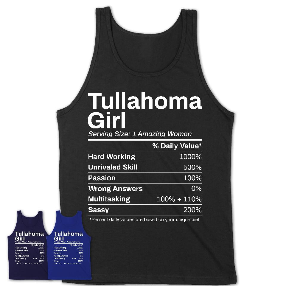 Tullahoma Girl Tennessee Nutrition Facts Proud Vintage Sport Born Living City Home Roots USA Gift Women T-Shirt