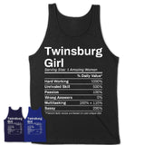 Twinsburg Girl Ohio Nutrition Facts Proud Vintage Sport Born Living City Home Roots USA Gift Women T-Shirt
