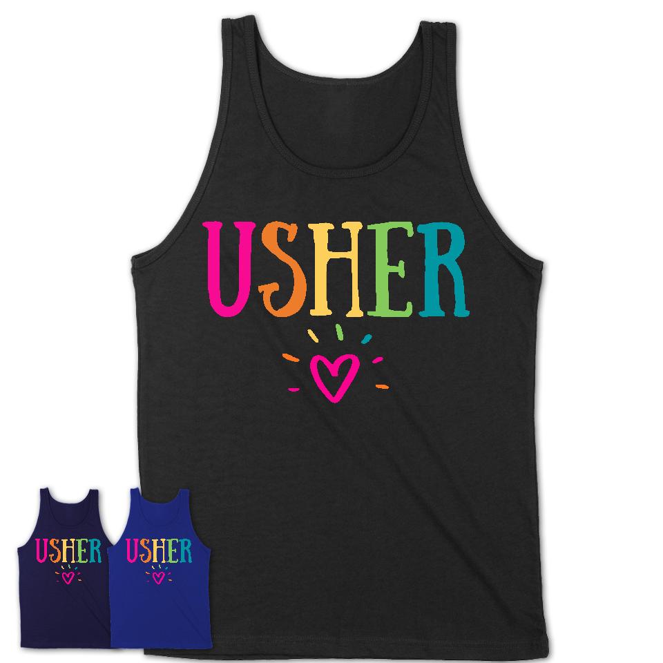 Usher Rainbow Lettering Heart Shirt, Employee Appreciation Gifts