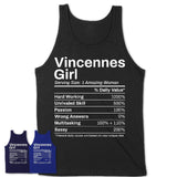 Vincennes Girl Indiana Nutrition Facts Proud Vintage Sport Born Living City Home Roots USA Gift Women T-Shirt