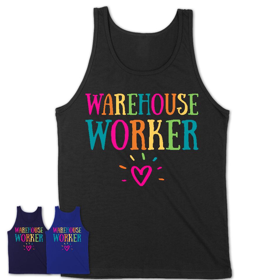 Warehouse Worker Rainbow Lettering Heart Shirt, Employee Appreciation Gifts
