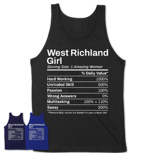 West Richland Girl Washington Nutrition Facts Proud Vintage Sport Born Living City Home Roots USA Gift Women T-Shirt