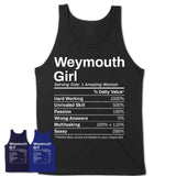 Weymouth Girl Massachusetts Nutrition Facts Proud Vintage Sport Born Living City Home Roots USA Gift Women T-Shirt