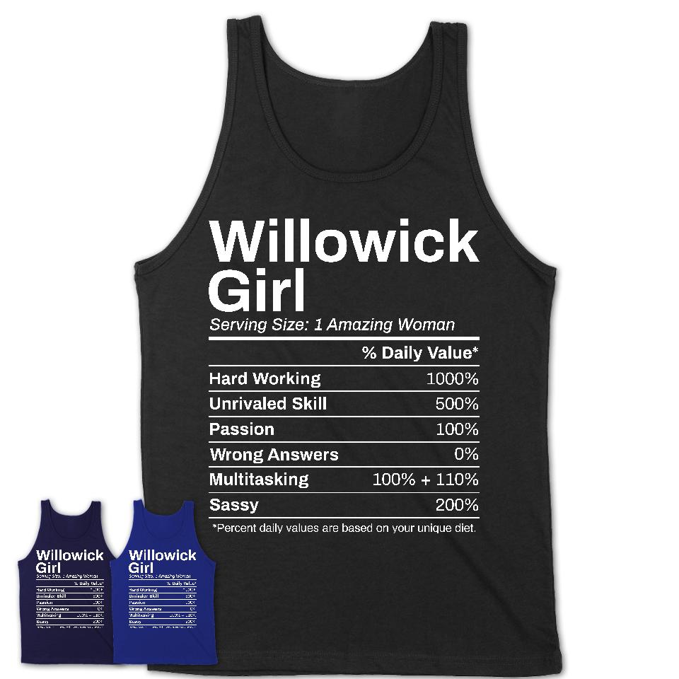 Willowick Girl Ohio Nutrition Facts Proud Vintage Sport Born Living City Home Roots USA Gift Women T-Shirt