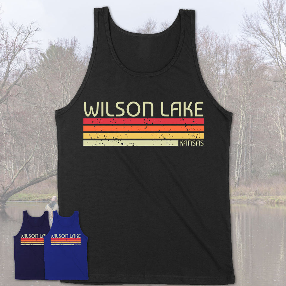Wilson Lake Kansas Funny Fishing Camping Summer Retro Gift T-Shirt