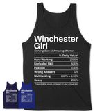 Winchester Girl Virginia Nutrition Facts Proud Vintage Sport Born Living City Home Roots USA Gift Women T-Shirt