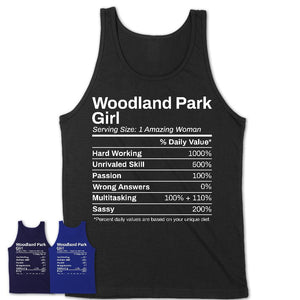 Woodland Park Girl New Jersey Nutrition Facts Proud Vintage Sport Born Living City Home Roots USA Gift Women T-Shirt