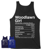 Woodlawn Girl Maryland Nutrition Facts Proud Vintage Sport Born Living City Home Roots USA Gift Women T-Shirt