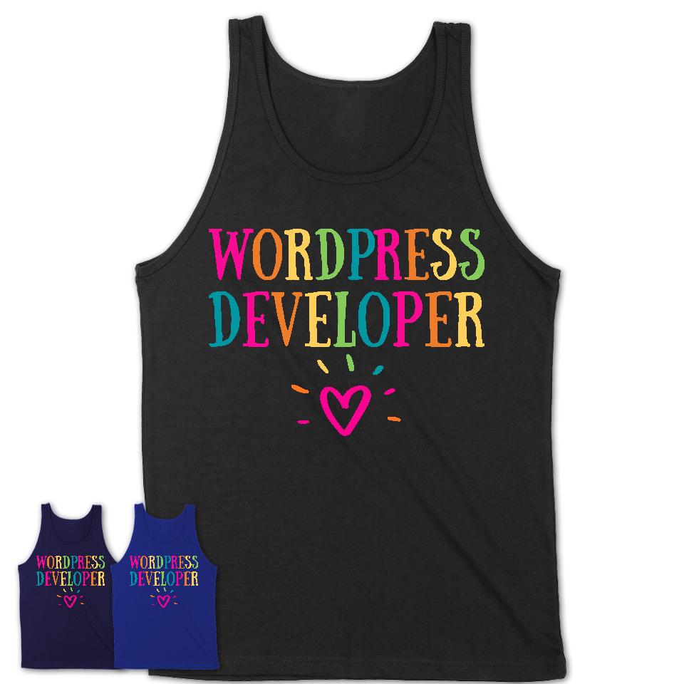 Wordpress Developer Rainbow Lettering Heart Shirt, Employee Appreciation Gifts