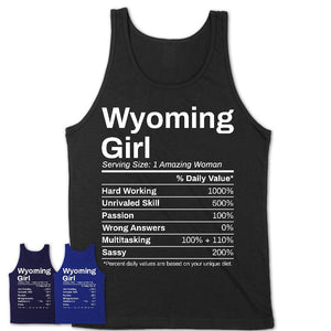 Wyoming Girl Michigan Nutrition Facts Proud Vintage Sport Born Living City Home Roots USA Gift Women T-Shirt