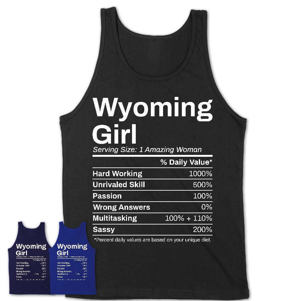 Wyoming Girl Michigan Nutrition Facts Proud Vintage Sport Born Living City Home Roots USA Gift Women T-Shirt