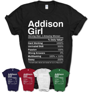 Addison Girl Illinois Nutrition Facts Proud Vintage Sport Born Living City Home Roots USA Gift Women T-Shirt