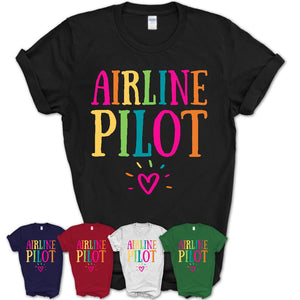 Airline Pilot Rainbow Lettering Heart Shirt, Employee Appreciation Gifts