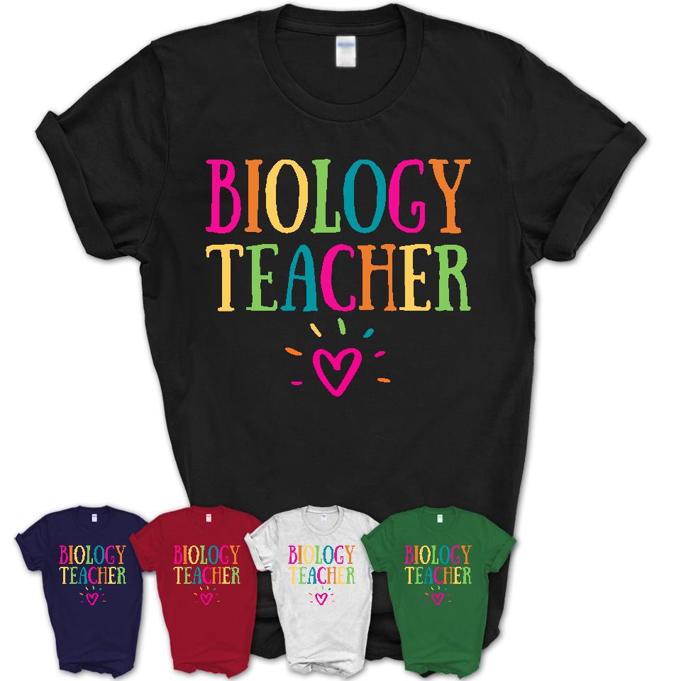 Biology Teacher Rainbow Lettering Heart Shirt, Employee Appreciation Gifts