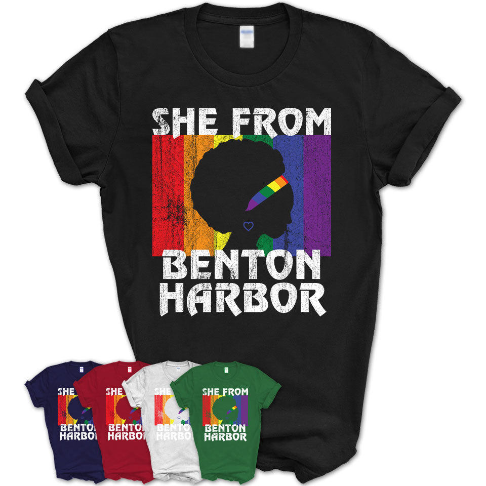 Black Girl She From Benton Harbor Michigan Shirt LGBT Pride Gift