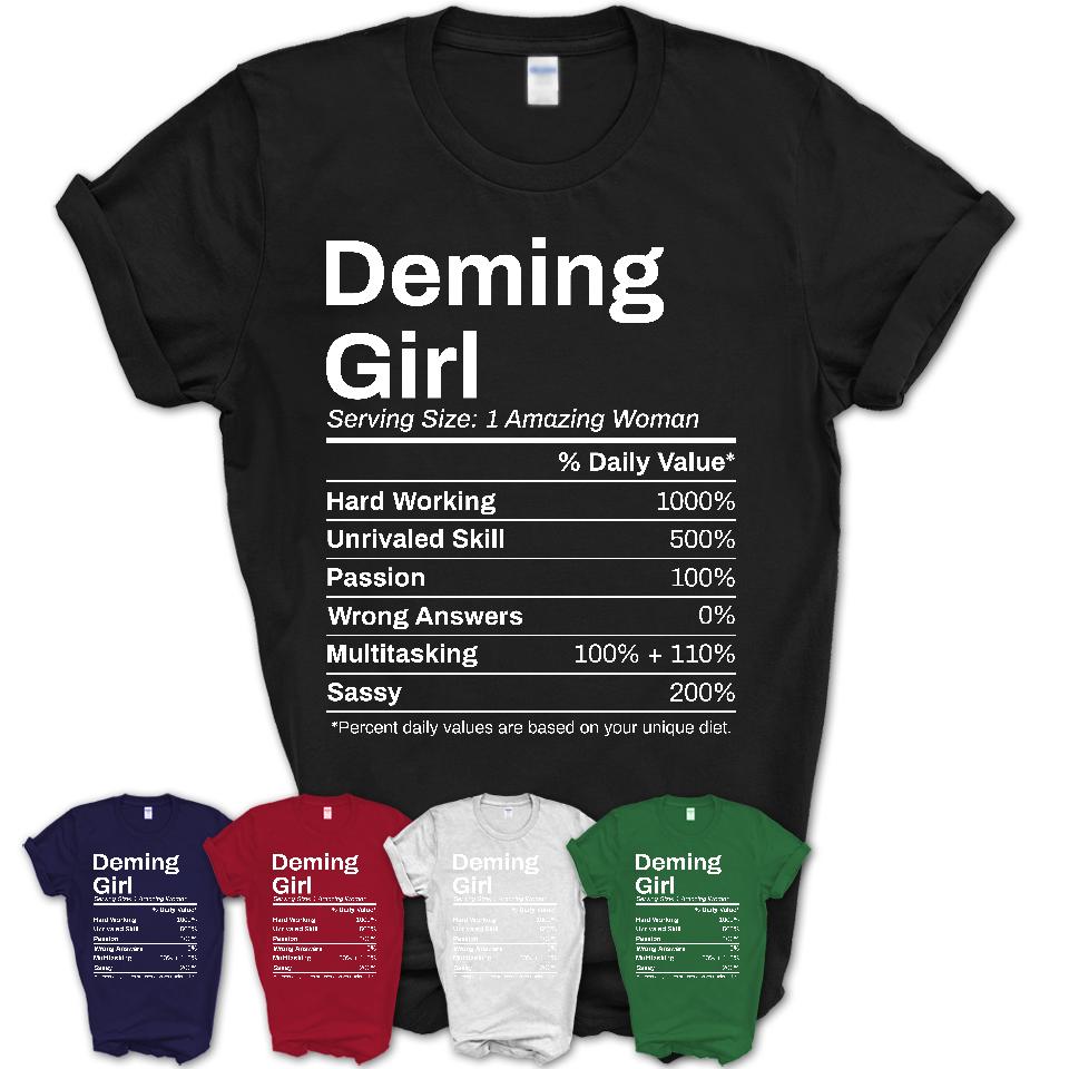 Deming Girl New Mexico Nutrition Facts Proud Vintage Sport Born Living City Home Roots USA Gift Women T-Shirt