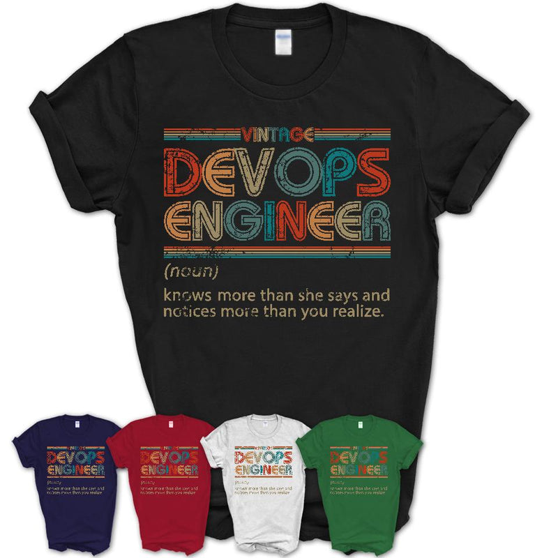 Devops Engineer Definition Vintage Retro Colors Shirt, Coworker Birthday  Gift TShirt