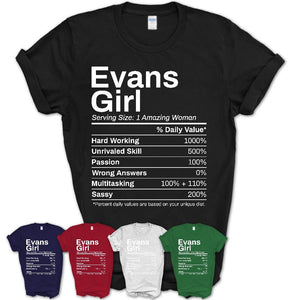 Evans Girl Georgia Nutrition Facts Proud Vintage Sport Born Living City Home Roots USA Gift Women T-Shirt