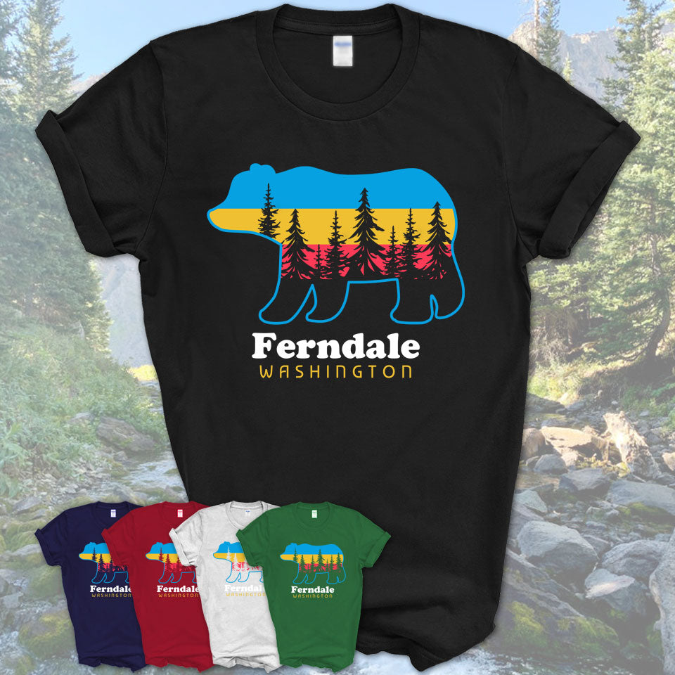 Ferndale Washington Funny Mountain Hiking Camping Adventure Bear Pattern Vintage Gift Shirt
