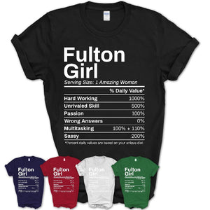Fulton Girl Missouri Nutrition Facts Proud Vintage Sport Born Living City Home Roots USA Gift Women T-Shirt