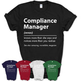 Funny Compliance Manager Definition Shirt, New Job Gift for Compliance Manager, Coworker Gift Idea