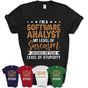 Funny Software Analyst Shirt My Level of Sarcasm Depends on Your Level Of Stupidity T Shirt