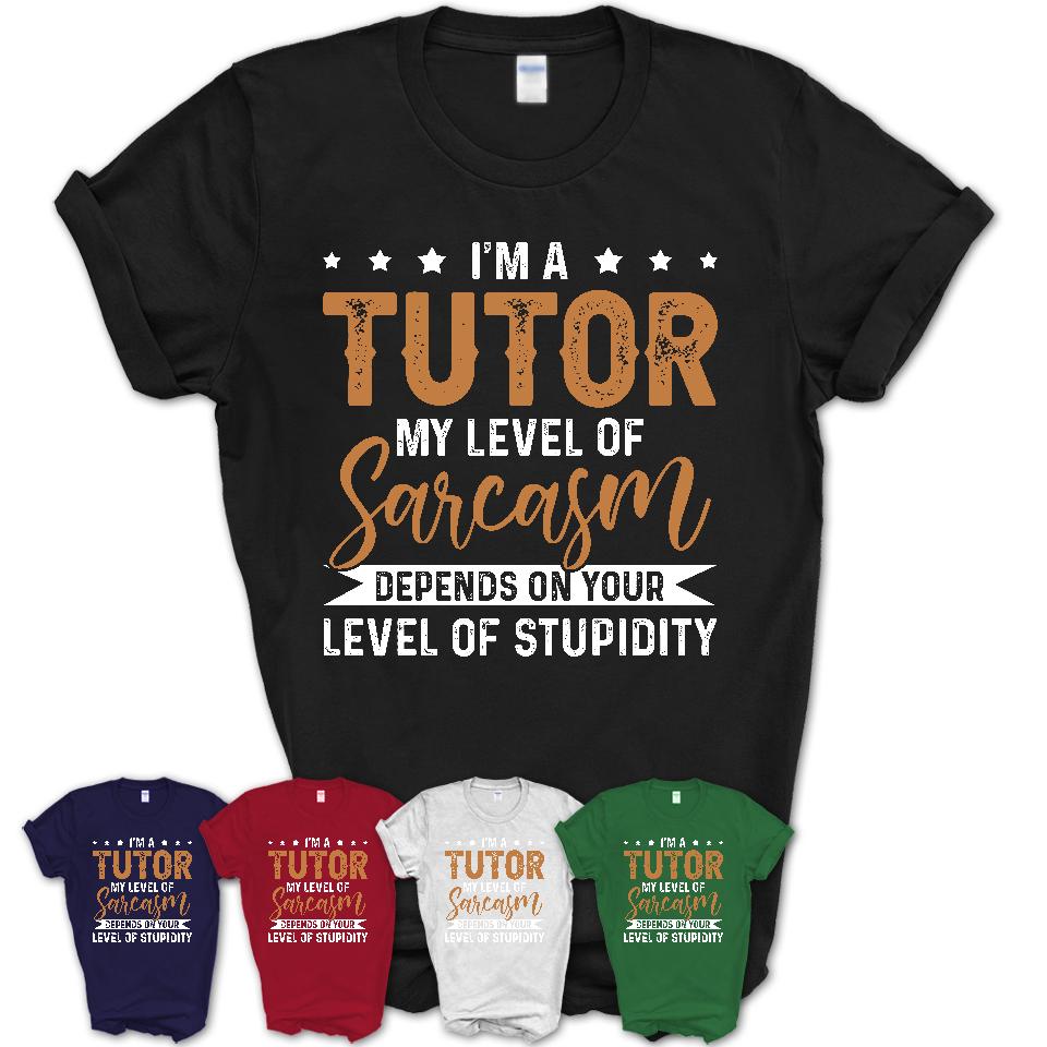 Funny Tutor Shirt My Level of Sarcasm Depends on Your Level Of Stupidity T Shirt
