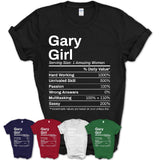 Gary Girl Indiana Nutrition Facts Proud Vintage Sport Born Living City Home Roots USA Gift Women T-Shirt
