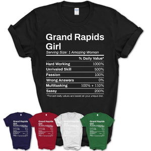 Grand Rapids Girl Michigan Nutrition Facts Proud Vintage Sport Born Living City Home Roots USA Gift Women T-Shirt