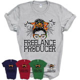 Halloween Freelance Producer Shirt, Messy Bun Girl Shirt, Funny Coworker Gift in Halloween, Scary Costume Team Shirt