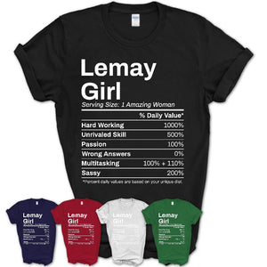 Lemay Girl Missouri Nutrition Facts Proud Vintage Sport Born Living City Home Roots USA Gift Women T-Shirt