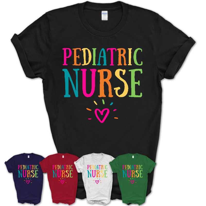 Unisex T Shirt Pediatric Nurse Rainbow Lettering Heart Shirt Employee Appreciation Gifts
