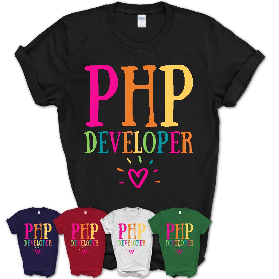 Php Developer Rainbow Lettering Heart Shirt, Employee Appreciation Gifts