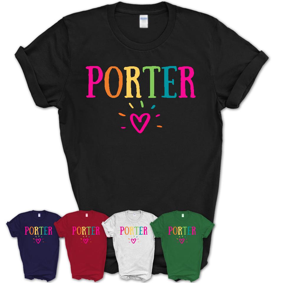 Porter Rainbow Lettering Heart Shirt, Employee Appreciation Gifts