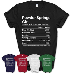 Powder Springs Girl Georgia Nutrition Facts Proud Vintage Sport Born Living City Home Roots USA Gift Women T-Shirt