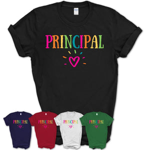 Principal Rainbow Lettering Heart Shirt, Employee Appreciation Gifts