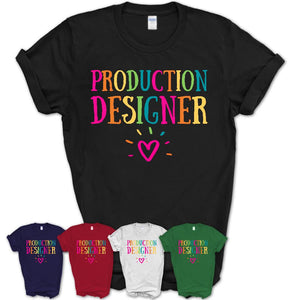 Production Designer Rainbow Lettering Heart Shirt, Employee Appreciation Gifts